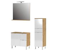 Germania Ensemble Salle de Bain GW-Mauresa 8342-552 - Ensemble de Salle de Bain Comprenant Un Meuble sous lavabo, Un Meuble et Un Miroir - Décor chêne NB/Blanc