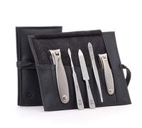 GERMANIKURE Ensemble de manucure 5 pièces dans un étui en cuir noir - Fabriqué en Allemagne à Solingen, FINOX Outils en acier inoxydable - Kit de toilettage compact de qualité professionnelle