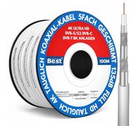 Germany B.e.s.t Câble coaxial satellite 100 m | 4K Ultra HD Installations DVB-S/S2 DVB-C DVB-T BK | 5 couches blindé | 135 dB