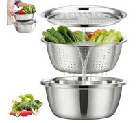 Germany Multifunctional Stainless Steel Basin, 3 in 1 Large Capacity Stainless Steel Shredding & Drainage Chopping Basin, Easy to Clean for Kitchen (10.24in)