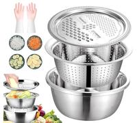 Germany Multifunctional Stainless Steel Basin, 5 in 1 Stainless Steel Shredding & Drainage Chopping Basin with Strainer and Drain Basket for Vegetables (10.24in Thickened)