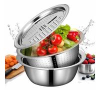 Germany Multifunctional Stainless Steel Basin,Stainless Steel Colander Basin with Grater,3 in 1 Shredding & Drainage Chopping Basines,Kitchen Mixing Bowl,for Vegetables Fruits Pasta(28cm)