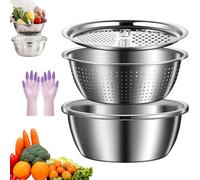 Germany Multifunctional Stainless Steel Basin, Stainless Steel Shredding & Drainage Chopping Basin, Graters Cheese Salad Maker Bowl Drain Basins, Kitchen Grater Set (11.02in)