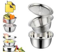 Germany Multifunctional Stainless Steel Basin with Cleaning Cloth, Stainless Steel Shredding & Drainage Chopping Basin, 3 in 1 Multifunctional Colander Strainer Set for Vegetables Fruits (9.5in)