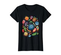 Germes et microbes colorés Mignons Dessins animés Sciences biologie T-Shirt Graphique avec Valeur, Femme, Noir, M