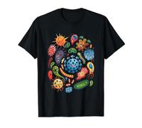 Germes et microbes colorés Mignons Dessins animés Sciences biologie T-Shirt Graphique avec Valeur, Homme, Noir, S