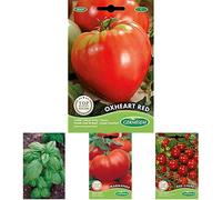 Germisem Oxheart Red Graines de Tomate+Genovese Graines de Basilic+Tomate MARMANDE+Red Cherry Graines de Tomate