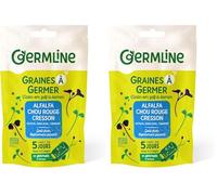 GERM'LINE - Graines à Germer Alfalfa, Cresson & Chou Rouge Bio | Riche en Protéines & Fibres | Faciles à Cultiver | Sachet 150g | Fabrication Française (Lot de 2)