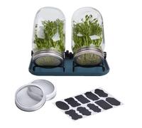 Germoir pour Grainess À Germers, Germoir en Verre, Bocal De Germination, Mason À Large Ouverture avec Couvercles, avec Plateau, Support, Toile D'ombrage