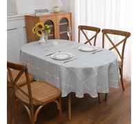Gernaice Nappe ovale à carreaux brodée à carreaux de style rustique - Anti-poussière, infroissable, lavable - Pour fête, cuisine, salle à manger, pique-nique - Gris - 152,4 x 213,4 cm