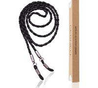 GERNEO® - Milan - cordon porte-lunettes en cuir synthétique tressé - cordon porte-lunettes unisexe pour lunettes de soleil et de lecture - supports gris anthracite (Noir)