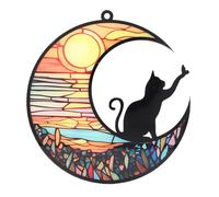 gernie Attrape- pour Chat, Chat sur la Lune, vitrail Suspendu, Attrape- commémoratif en Acrylique pour Chat, coloré imprimé UV, vitrail pour Chat, décor pour Chat (TYU400)
