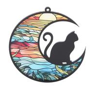 gernie Attrape- pour Chat, Chat sur la Lune, vitrail Suspendu, Attrape- commémoratif en Acrylique pour Chat, coloré imprimé UV, vitrail pour Chat, décor pour Chat (TYU404)