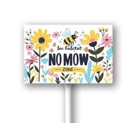 Geroclonup Bee Habitat Panneau « No Mow Zone » avec piquet en métal 20,3 x 30,5 cm - Panneau de cour « No Mow May » - Panneau de jardin en aluminium - Facile à installer