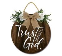 Geroclonup Décoration murale avec verset de la Bible - Panneau « Trust God » - 30 cm - Rustique - Rond - En bois - Décoration murale pour la maison chrétienne