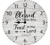 Geroclonup Horloge murale chrétienne « Blessed are Those Who Trust in The Lord » - Verset de la Bible - En bois - Avec inscription inspirante - Silencieuse - Fonctionnement à piles - 25 cm