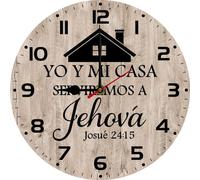 Geroclonup Horloge murale chrétienne espagnole 25 cm en bois silencieuse sans tic-tac facile à lire Yo y mi Casa Serviremos A Jehova Horloge murale décorative pour salle de bain, maison, cuisine