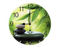 Geroclonup Horloge murale ronde en bambou Zen Stone 25 cm silencieuse sans tic-tac, horloge murale à quartz analogique à piles pour chambre à coucher, salle de bain, cuisine, salon d'enfants