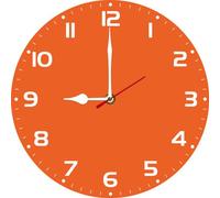 Geroclonup Horloge murale ronde en bois avec chiffres arabes silencieux, sans tic-tac, fonctionne à piles, décoration d'intérieur pour cuisine, bureau, chambre, salle de bain, salon Orange 25 cm