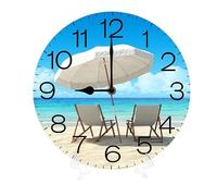 Geroclonup Horloge murale ronde silencieuse, sans tic-tac, fonctionne à piles, 25 cm, décoration pour salle de bain, chambre, cuisine, bureau ou école, plage d'été 25 cm