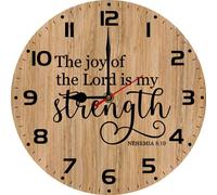 Geroclonup Horloge murale ronde « The Joy of the Lord is Your Strength » - En bois - Silencieuse - Sans tic-tac - Fonctionne avec piles - 25 cm - Pour la maison, le salon, la cuisine, la salle de bain