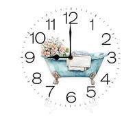 Geroclonup - Horloge murale rustique à piles, 25 cm, silencieuse, sans tic-tac, en bois, décorative pour salle de bain, cuisine, salon, vintage, ronde