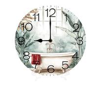 Geroclonup - Horloge murale rustique à piles, 25 cm, silencieuse, sans tic-tac, en bois, décorative pour salle de bain, cuisine, salon, vintage, ronde