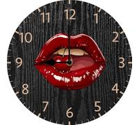 Geroclonup Horloge murale sexy à lèvres rouges - 25 cm - Silencieuse - Fonctionnement à piles - Horloge ronde vintage pour salon, chambre à coucher, salle de bain, bureau
