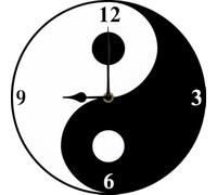 Geroclonup Horloge murale Yin Yang - Décoration de grotte - Philosophie chinoise - Amulette taoïste - Horloge murale en bois ronde de 25 cm pour la maison et le bureau