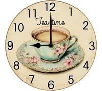 Geroclonup Horloges murales vintage en forme de tasse de thé - Décoration murale rustique pour salle à manger, restaurant, bar, chambre à coucher - Fonctionnement à piles - Mouvement silencieux - 25 x