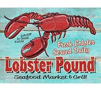 Geroclonup Lobster Pound Seafood Market & Grill Plaque en métal de style vintage comme décoration murale, panneau décoratif pour café, bar, 20,3 x 30,5 cm