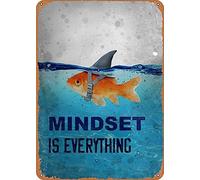 Geroclonup Mindset is Everything Affiche de motivation en métal Décoration murale Motif poisson rouge 20 x 30 cm
