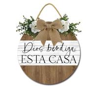 Geroclonup o Décoration murale avec versets de la Bible espagnole - Panneau chrétien espagnol en bois Dios Bendiga Este Hogar - Décoration murale religieuse - Versets de la Bible pour la maison, la