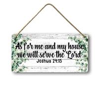 Geroclonup Panneau « As for Me and My House We Will Serve The Lord » en bois rustique à suspendre - Décoration murale pour maison, salon, chambre à coucher, verset biblique - 15 x 30 cm