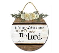 Geroclonup Panneau « As For Me and My House We Will Serve The Lord » pour porte d'entrée, porche, verset de la Bible, décoration murale rustique pour décoration de chambre chrétienne, 30 cm