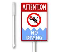 Geroclonup Panneau de cour « Attention No Diving » de 11,5 x 15 cm avec piquets en métal, panneau d'avertissement amusant en aluminium pour décoration de rue pour quai, cour, allée, terrain et