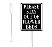 Geroclonup Panneau de cour avec piquet en métal « Please Stay Out Of Flower Beds » - 17,5 x 22 cm - Robuste - Antirouille et résistant à la décoloration - Décoration de jardin pour la maison, la