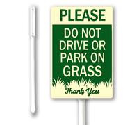 Geroclonup Panneau de cour « Please Do Not Drive Or Park On Grass With Stake » - Panneau en aluminium robuste - 20 x 30 cm - Panneau en aluminium antirouille pour décoration de pelouse, cour, jardin,