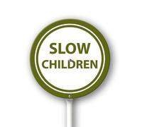 Geroclonup Panneau de cour Slow Children avec piquets de 23 cm x 24 cm, panneaux de cour en aluminium robuste, antirouille, panneau de signalisation rond pour jardin, pelouse, rue, extérieur
