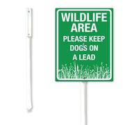 Geroclonup Panneau de cour Wildlife Area Please Keep Dogs On A Lead avec piquet en métal - 11,5 x 15 cm - Robuste - Antirouille et résistant à la décoloration - Décoration de jardin pour la maison, la