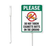 Geroclonup Panneau de jardin avec piquet en aluminium robuste - 17,5 x 22 cm - Ne jetez pas de mégots de cigarettes au sol - Décoration de pelouse pour une utilisation en extérieur