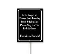 Geroclonup Panneau de jardin « Let's Keep The Flower Beds Stay On Grass » avec piquet - 20,3 x 30,5 cm - En aluminium antirouille - Décoration d'extérieur pour la maison, le jardin, la pelouse