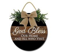 Geroclonup Panneau de porche « God Bless Our Home » - Couronne de bienvenue rustique pour décoration de ferme - Panneau en bois à suspendre pour décoration d'intérieur ou d'extérieur - 30 cm