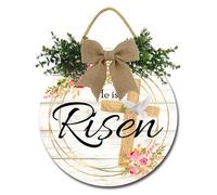 Geroclonup Panneau en bois de Pâques « He is Risen » - Panneau religieux de Pâques en forme de croix pour décoration de porte d'entrée, couronne de Pâques - Décoration de porte chrétienne en bois pour