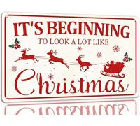 Geroclonup Panneau en métal amusant avec inscription « It's Beginning To Look a Lot Like Christmas » - 30 x 40 cm - Décoration murale de Noël - Décoration murale pour maison, café, magasin