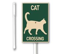 Geroclonup Panneau en métal amusant de chat traversant la cour - Décoration pour intérieur ou extérieur - Décoration de propriété privée avec piquets - 17,5 x 22 cm