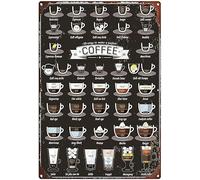 Geroclonup Panneau en métal pour la maison, 44 types de boissons de café à connaître et à prendre soin de Friedcoffee - Plaque murale fantaisie pour cuisine, pub, café, club, 30 x 40 cm