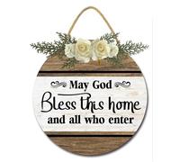 Geroclonup Panneau pour porte d'entrée, porche, verset biblique, 30 cm, inscription « May God Bless This Home And All Who Enter » - Décoration murale pour la maison, la chambre chrétienne