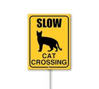 Geroclonup Panneau « Slow Cat Crossing » avec piquet pour les quartiers, la cour, la ferme, en aluminium, 20,3 x 30,5 cm, décorations de ferme, cour, pelouse, allée, panneaux d'animaux