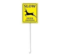 Geroclonup Panneau « Slow Deer Crossing » avec piquet pour les quartiers, la cour, la ferme, en aluminium, 11,7 x 15,2 cm, décorations de ferme, cour, pelouse, allée, panneaux d'animaux
